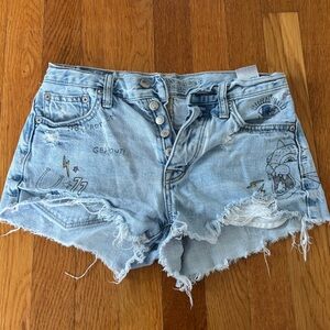 Distressed Light Blue Denim Shorts